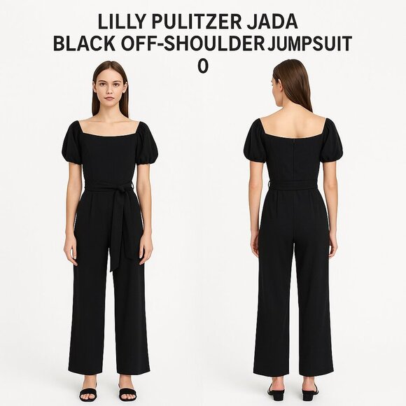 Lilly Pulitzer Jada Black Off-Shoulder Jumpsuit 0